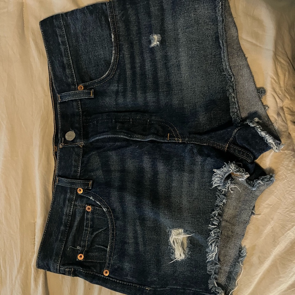 Levi's Dark Blue Distressed Jean Shorts